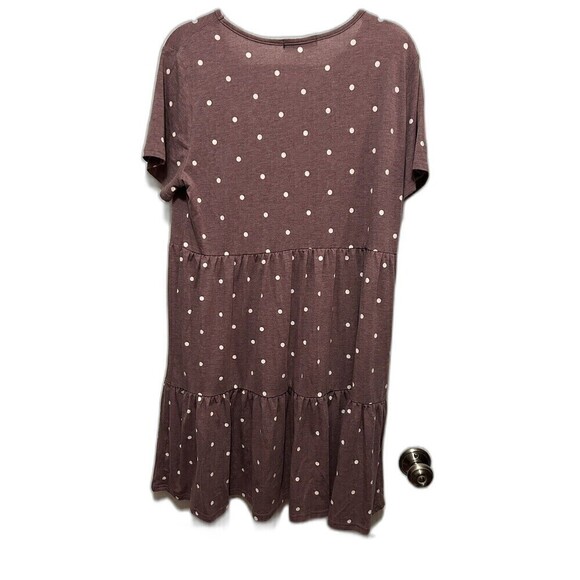 Raglan Dress Burgundy with white polka dot Women’s size XL Swing Comfy Tiered - Picture 2 of 16